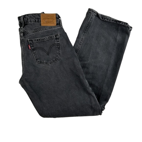Levis Premium Low Loose Jeans Womens 24x30 Black Straight Leg Denim 100% Cotton - Picture 1 of 16